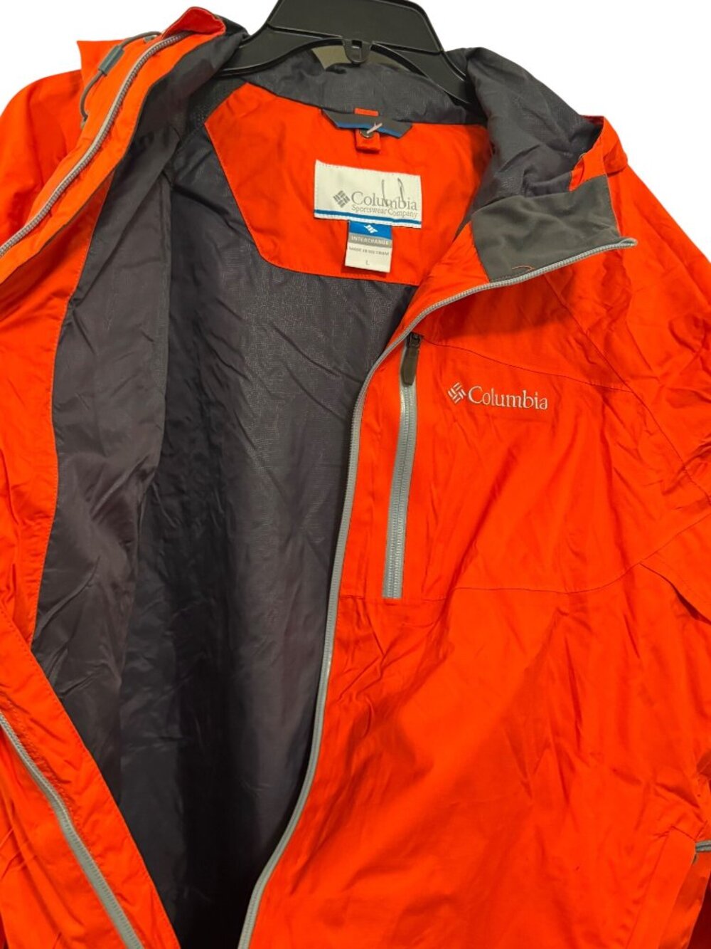 Columbia Mens Orange Rain Jacket With Hood Size L Lightweight Water-Resistant - Picture 7 of 7